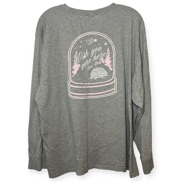 Victoria’s Secret PINK Gray Long Sleeve Tee XXL Wish You Were Here Snow Globe - Picture 5 of 6